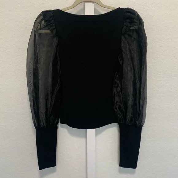 Alice + Olivia Black Sheer Sleeve Blouse - Picture 7 of 10